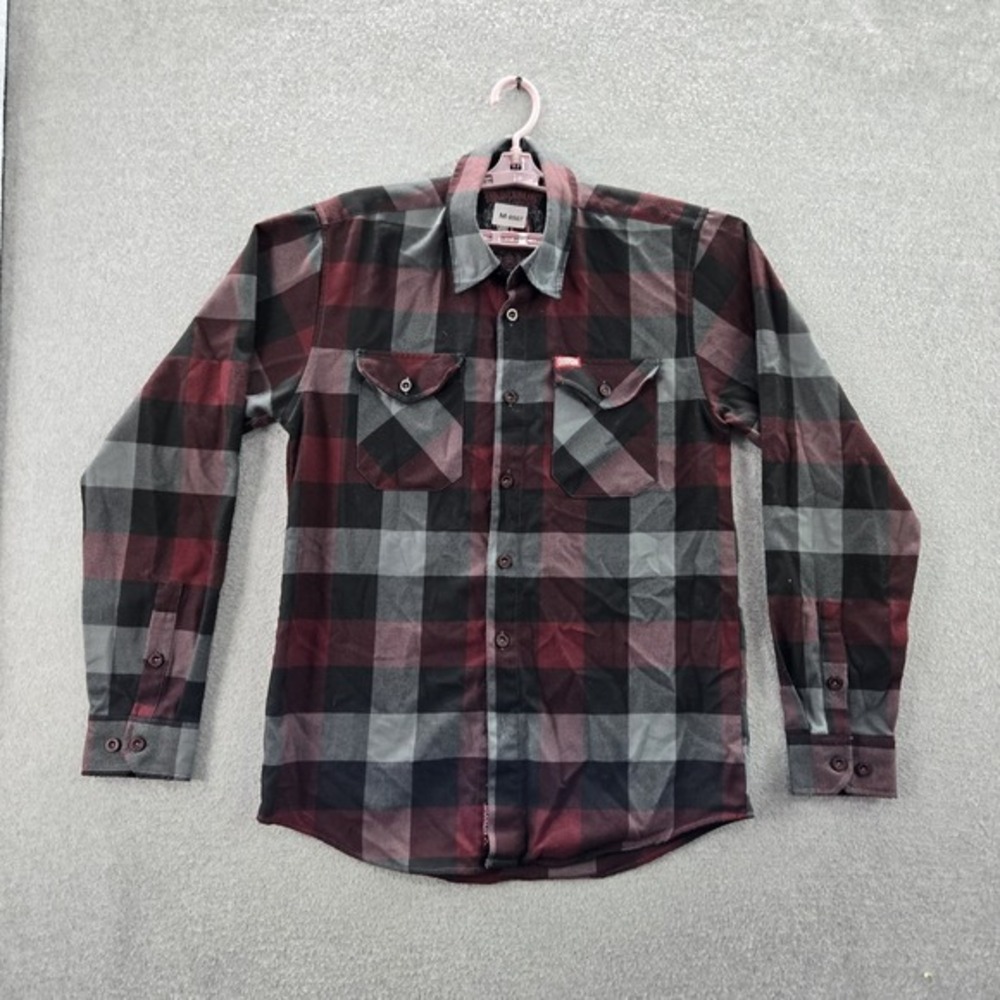 Dixxon Men Button Up Shirt S Red‎ Plaid Buffalo Check Flannel Long Sleeve Pocket